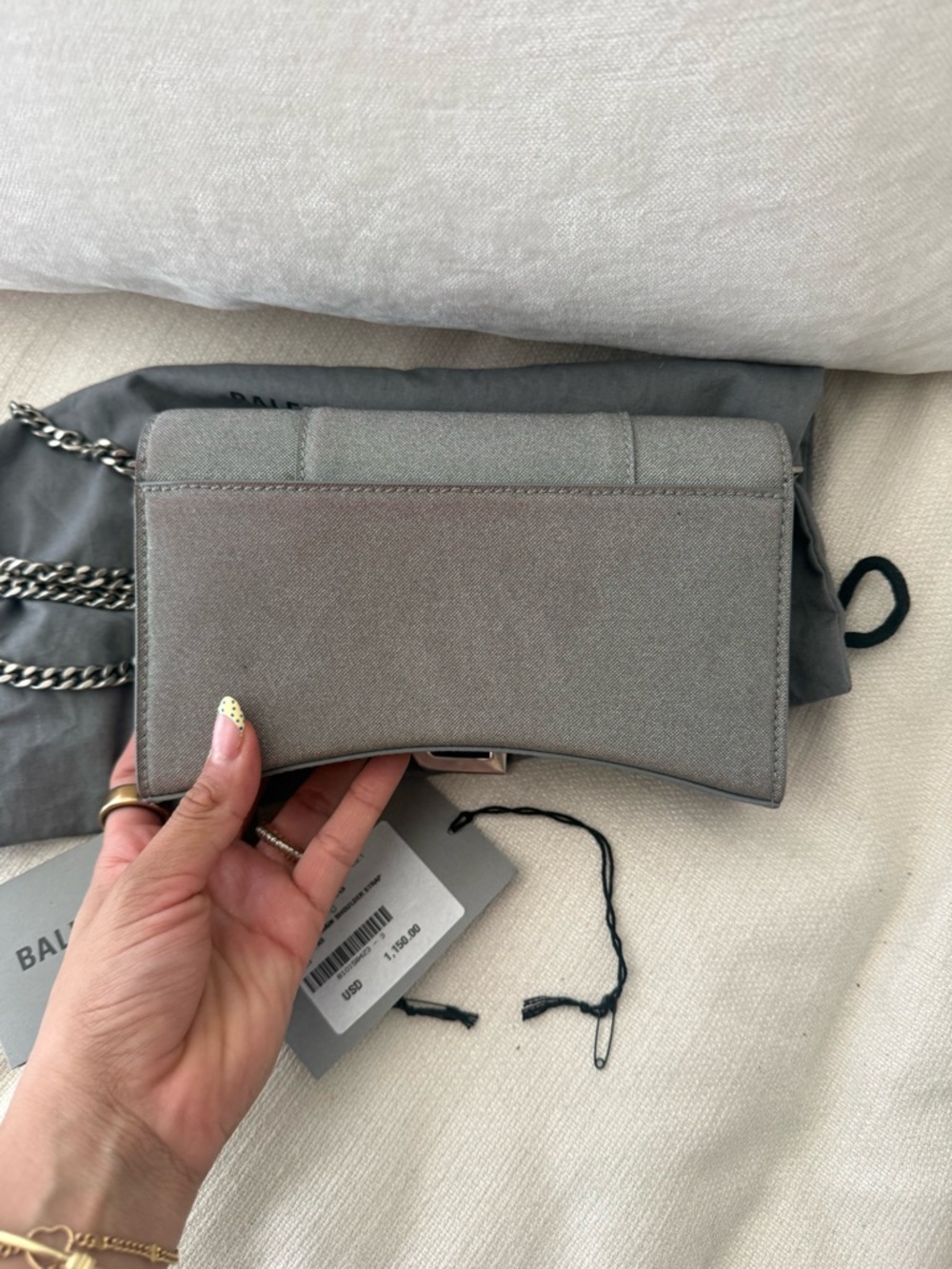 Balenciaga Gray Metallic 'B' Chain Crossbody Wallet - Picture 3 of 5